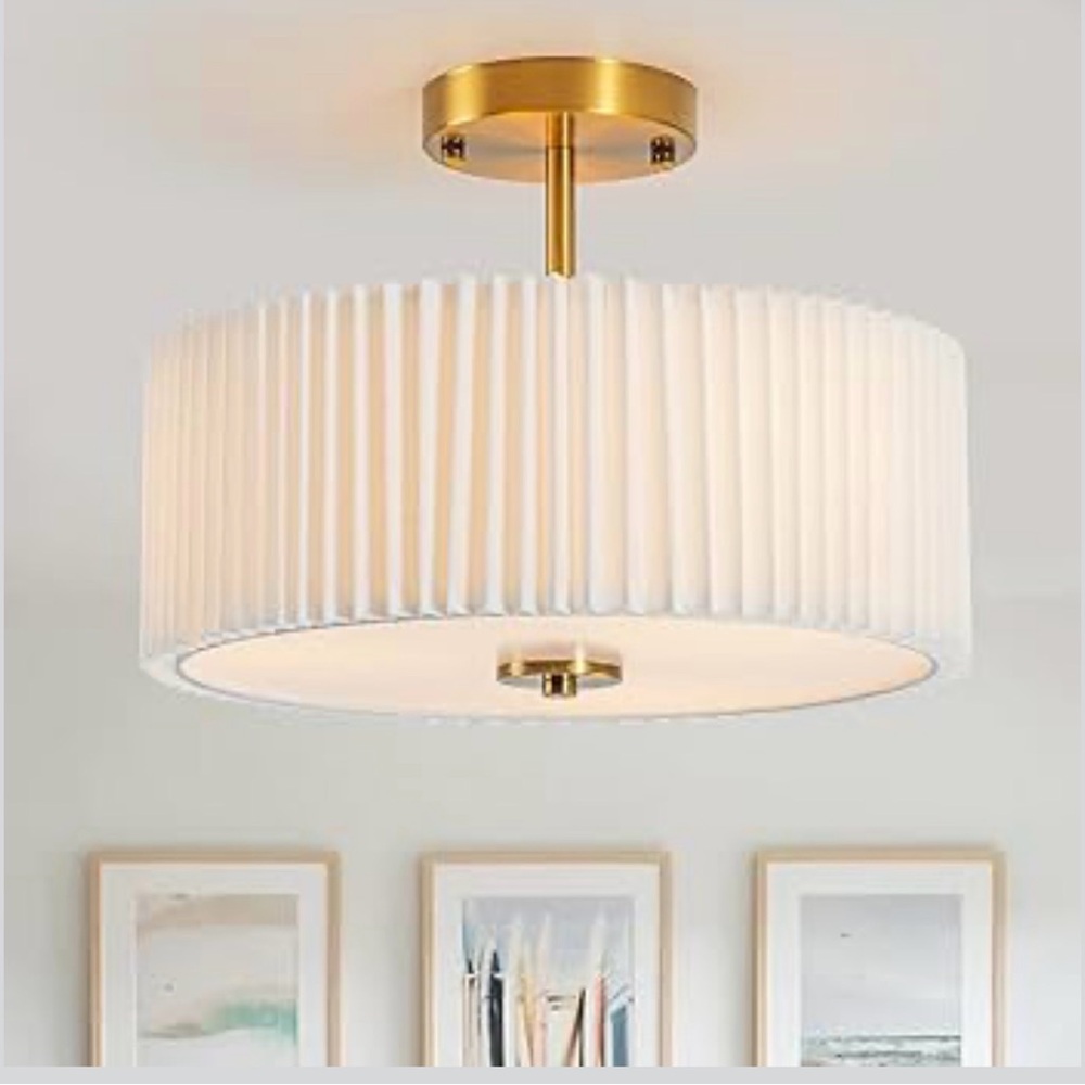 Bargeni Semi Flush Mount Ceiling Light Fixture,12.5 inch Drum Flush Mount - Picture 1 of 7